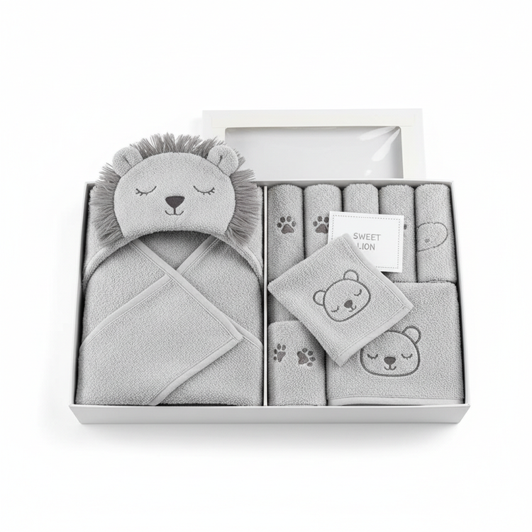 Baby Hooded Towels Gray Lion