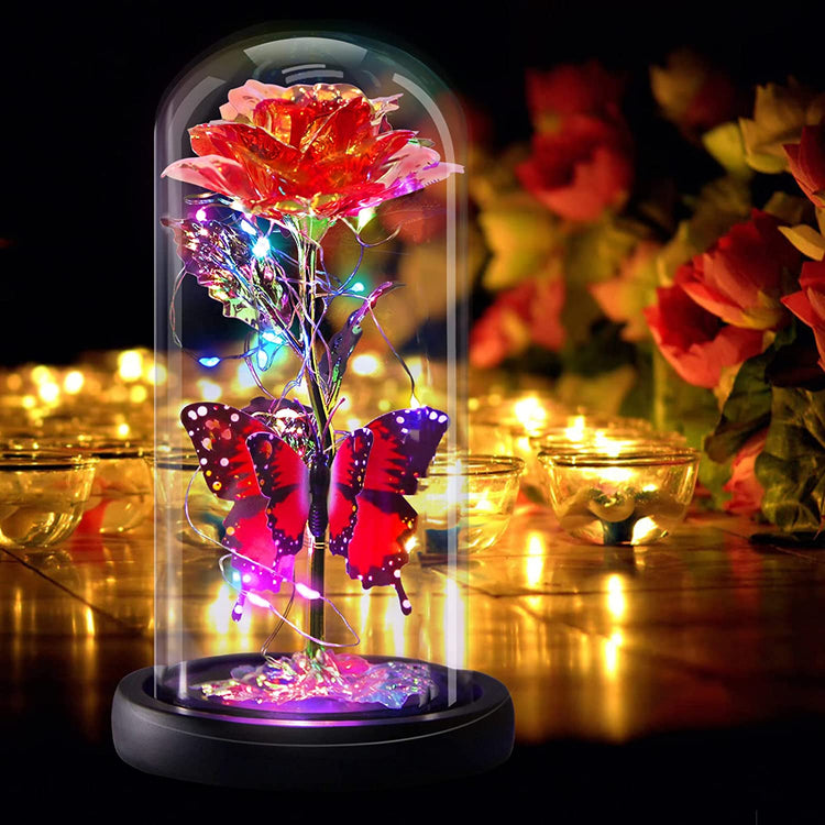 Galaxy Flowers Rose Birthday Gift for Women Mom Grandma, Enchanted Infinity Rose in Glass Dome, Valentines Rose Gifts for Valentine&