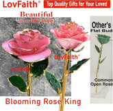 24K Gold Dipped Real Rose with Crystal Stand, Anniversary Valentines Day Romantic Gift for Her Wife Mom
