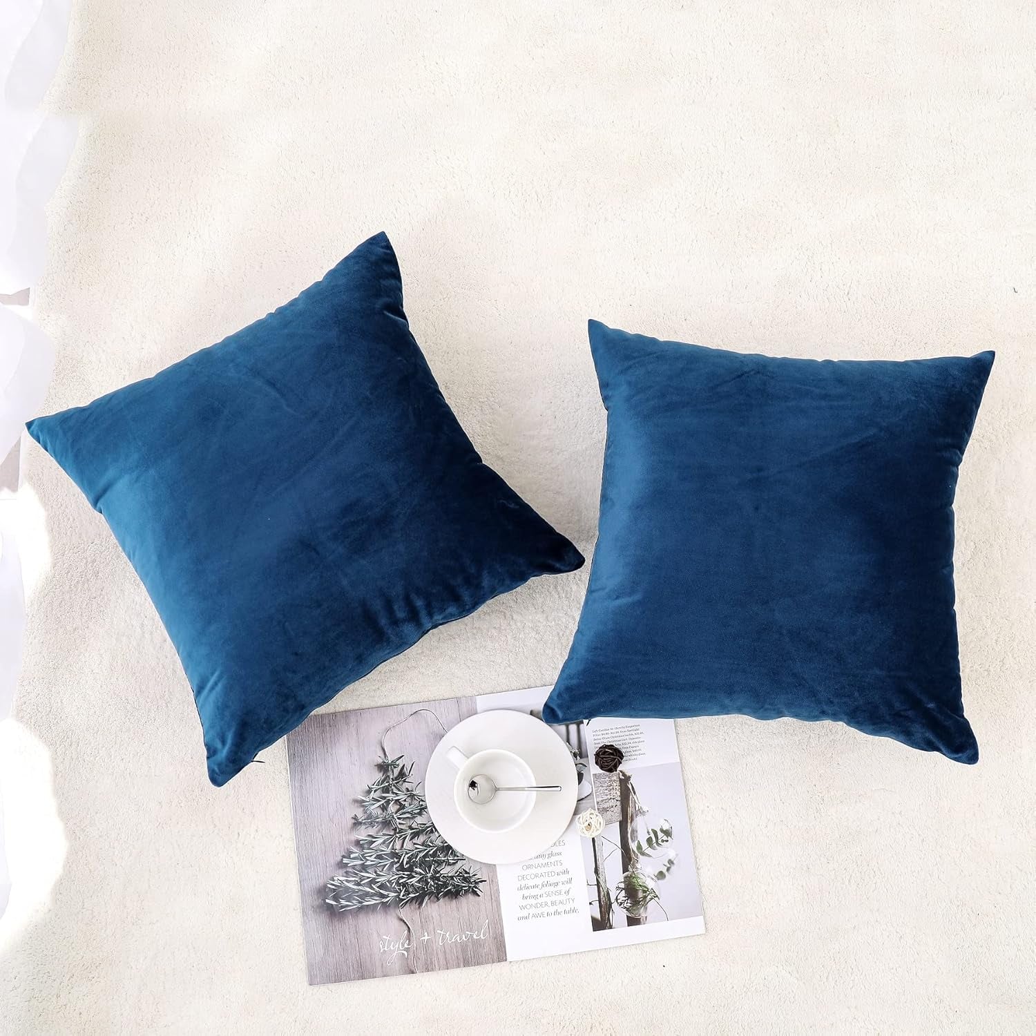 Decorative Throw Pillow Covers Velvet 18X18 Inch Pack of 2 Blue Cushion Covers Soft for Couch Sofa Bedroom Living Room Outdoor