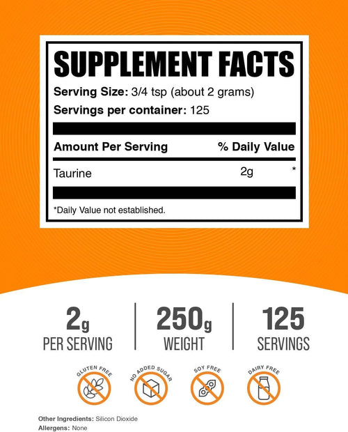 .COM Taurine Powder - Taurine Supplement, Taurine 2000Mg, Amino Acids Supplement - Heart Health Supplements, Unflavored & Gluten Free, 2G per Serving, 250G (8.8 Oz)