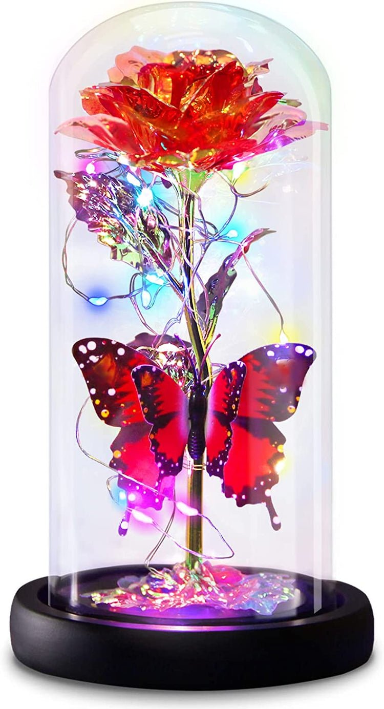 Galaxy Flowers Rose Birthday Gift for Women Mom Grandma, Enchanted Infinity Rose in Glass Dome, Valentines Rose Gifts for Valentine&