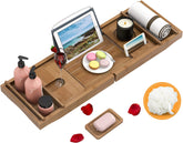 Bathtub Caddy Tray Expandable Bamboo Bath Tub Tray for Luxury Bath with Book Holder Free Soap Dish Brown