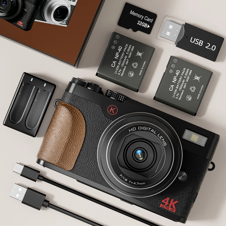 4K 56MP Digital Camera for Photography and YouTube with 32GB SD Card