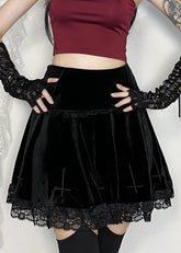 Womens Gothic Mini Skirts Punk Grunge Velvet Skirts High Waist Emo Skirt Mall Goth Alt Harajuku Skirt
