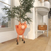 Pink Metal Pig Indoor Outdoor Planter with Floral Accents, 8" X 14" X 16"