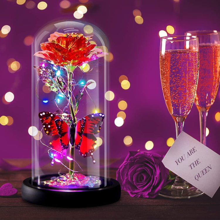 Galaxy Flowers Rose Birthday Gift for Women Mom Grandma, Enchanted Infinity Rose in Glass Dome, Valentines Rose Gifts for Valentine&
