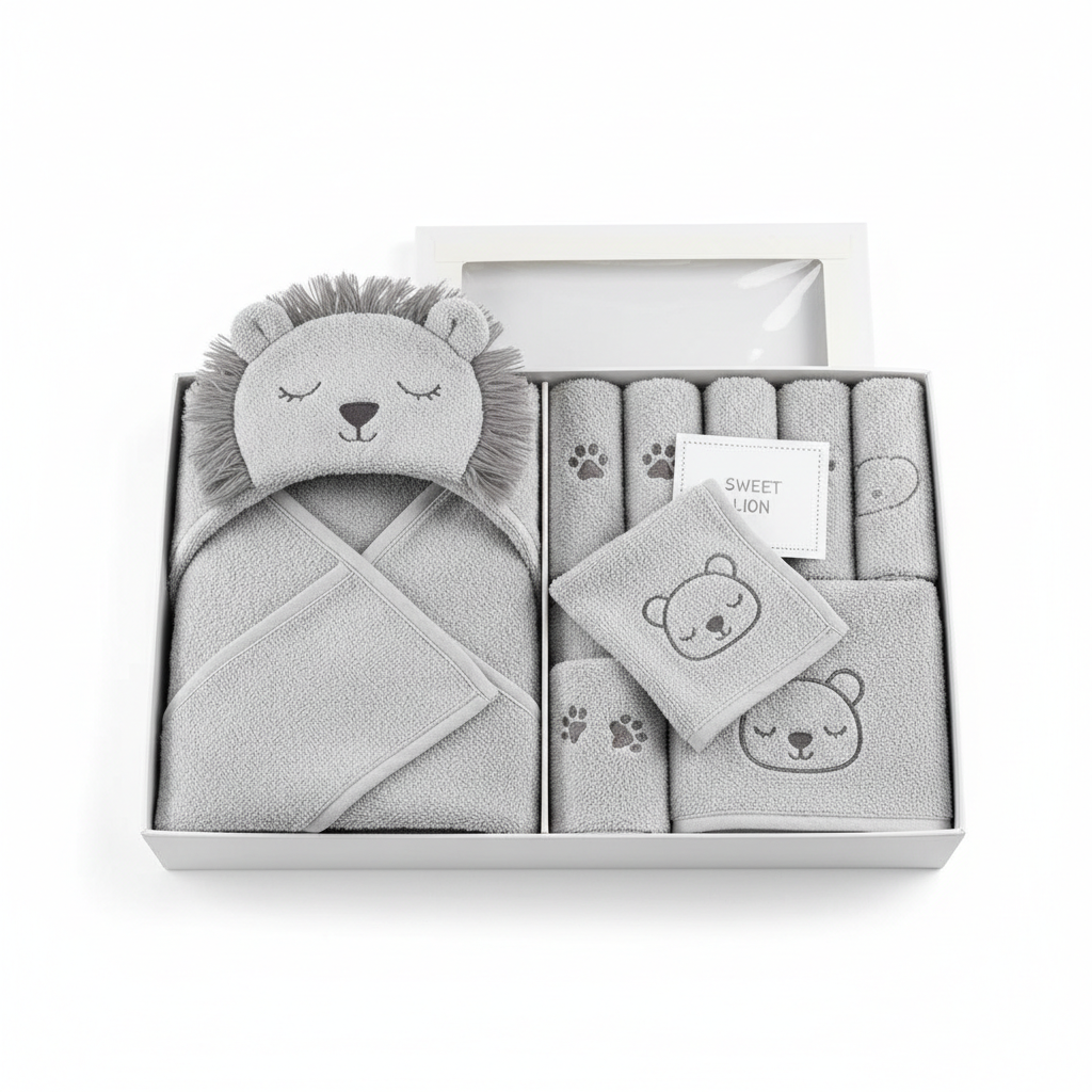 Baby Hooded Towels Gray Lion