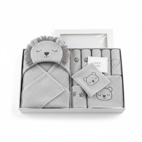 Baby Hooded Towels Gray Lion