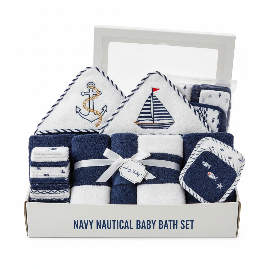 Baby Hooded Towels Navy Nautical