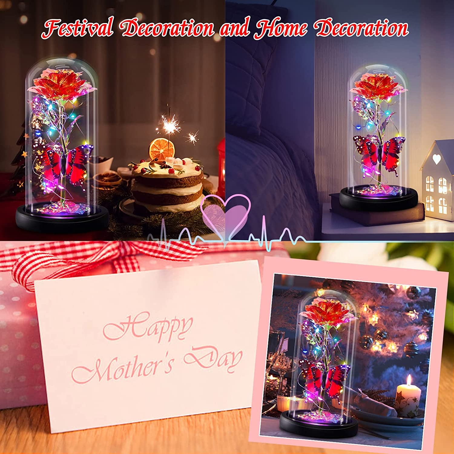 Galaxy Flowers Rose Birthday Gift for Women Mom Grandma, Enchanted Infinity Rose in Glass Dome, Valentines Rose Gifts for Valentine&
