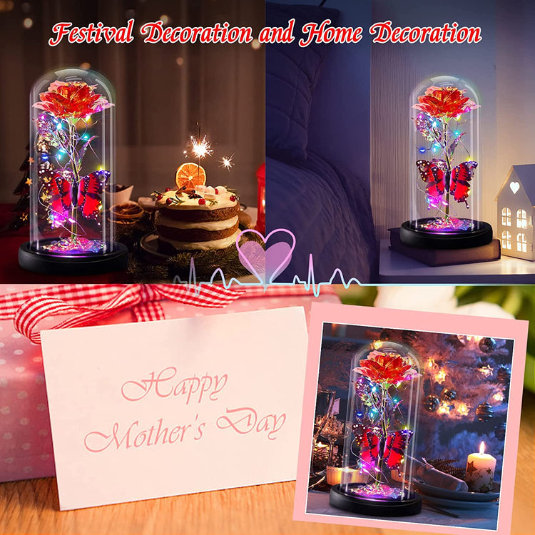 Galaxy Flowers Rose Birthday Gift for Women Mom Grandma, Enchanted Infinity Rose in Glass Dome, Valentines Rose Gifts for Valentine&