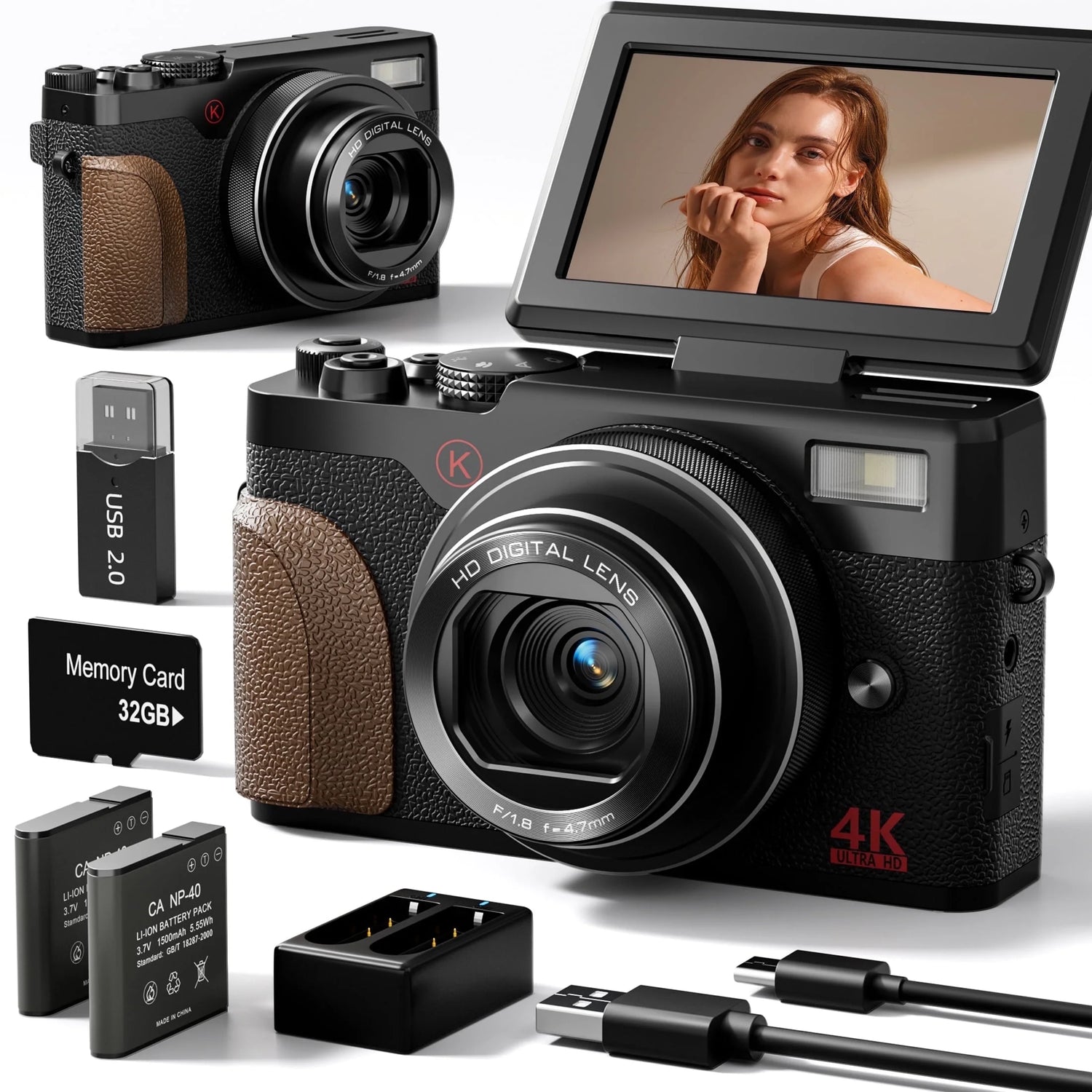 4K 56MP Digital Camera for Photography and YouTube with 32GB SD Card