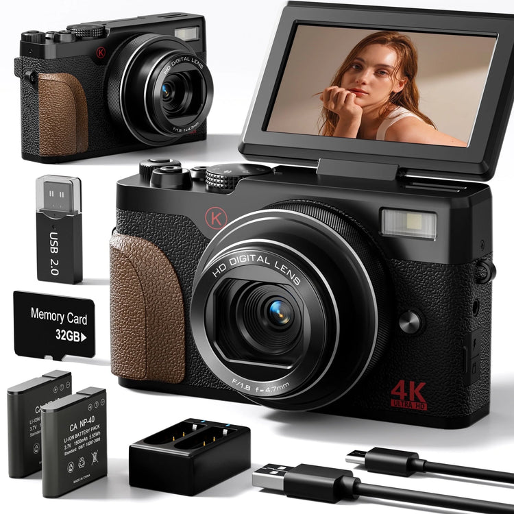 4K 56MP Digital Camera for Photography and YouTube with 32GB SD Card