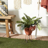 Pink Metal Pig Indoor Outdoor Planter with Floral Accents, 8" X 14" X 16"