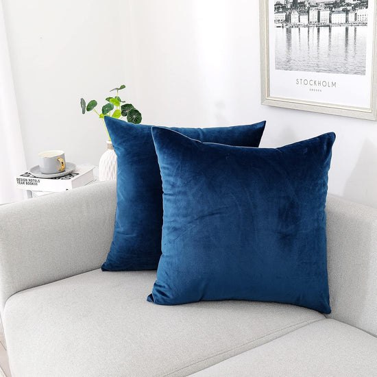 Decorative Throw Pillow Covers Velvet 18X18 Inch Pack of 2 Blue Cushion Covers Soft for Couch Sofa Bedroom Living Room Outdoor
