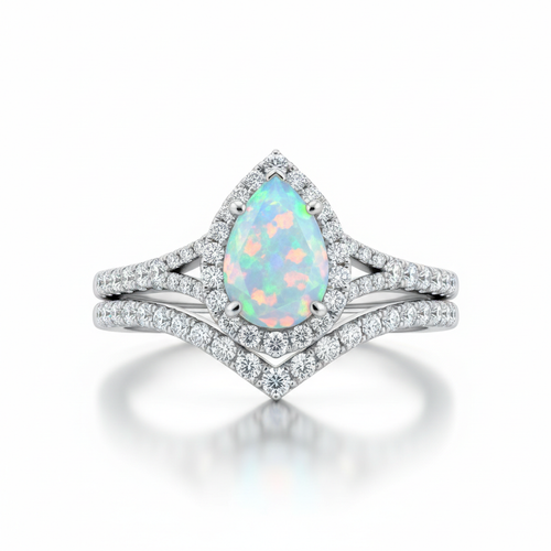 Opal Moissanite Engagement Ring